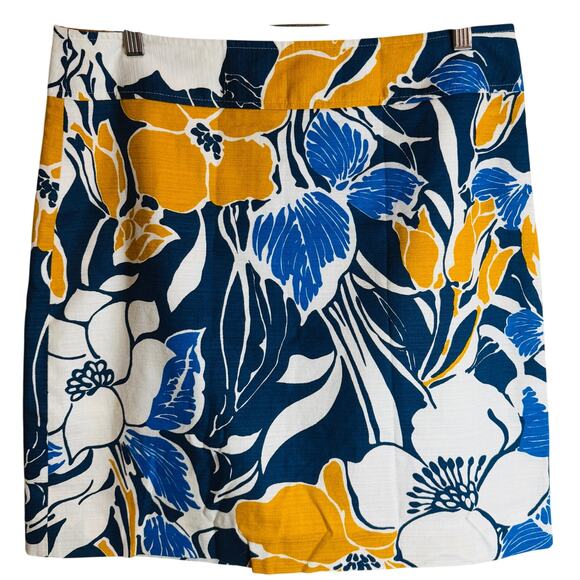 Ann Taylor Dresses & Skirts - Ann Taylor Floral Mini Skirt Womens Size 10 Blue Yellow Tropical Lined Zip EUC
